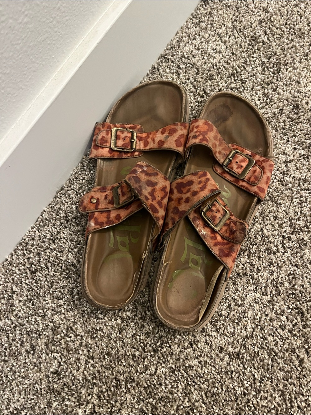 Leopard Print Double Buckle Slide Sandals